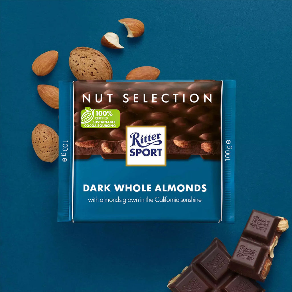 Ritter Sport Dark Chocolate with Whole Almonds from Germany 100g