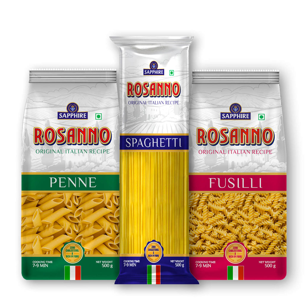 Sapphire Rosanno Pasta Combo Pack (Penne, Fusilli, Spaghetti) 500g - Pack of 3