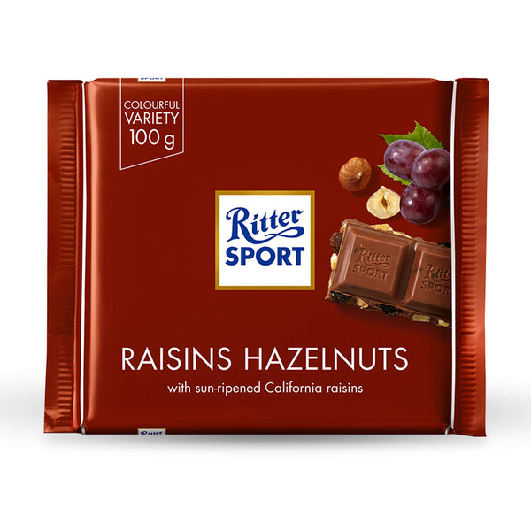Ritter Sport Milk Chocolate with Raisins + Hazelnuts 100g