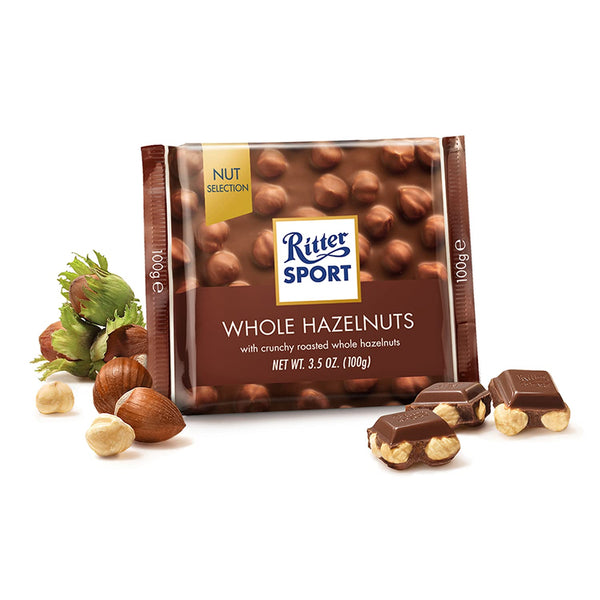 Ritter Sport Hazelnut Collection Assorted Chocolates from Germany 100g - Pack of 3 (White Whole Hazelnut + Milk Whole Hazelnut + Dark Whole Hazelnut)