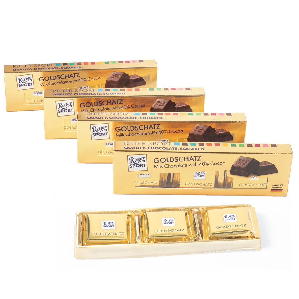 Ritter Sport 3 Pcs Mini Goldschatz Milk Chocolates with 40% Cocoa Product of Germany 150g Each, Pack of 4